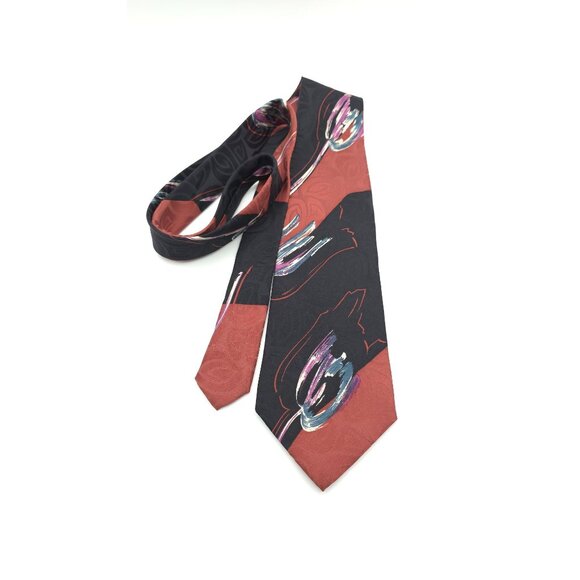 Vintage Studio 54 By RICO Necktie Men's Abstract Design Red & Black 100% Silk Ma - Picture 5 of 7